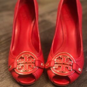 Tory Burch peep toe wedges